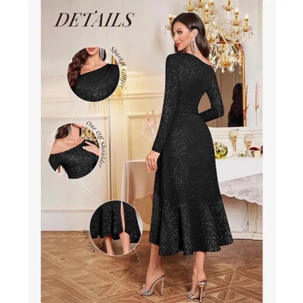 NEW Plus Size Shimmer Formal 1 Shoulder Cocktail Evening Midi Dress S - Image 6