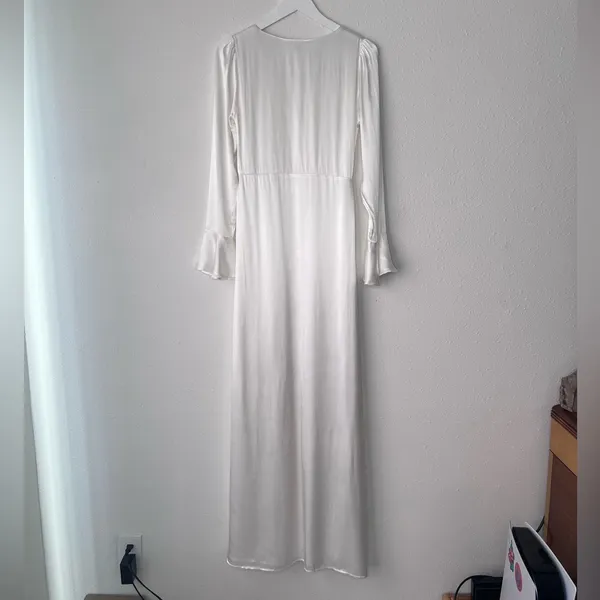 Lulus Elegant Celebration White Satin Long Sleeve Slip Maxi Dress - Image 4