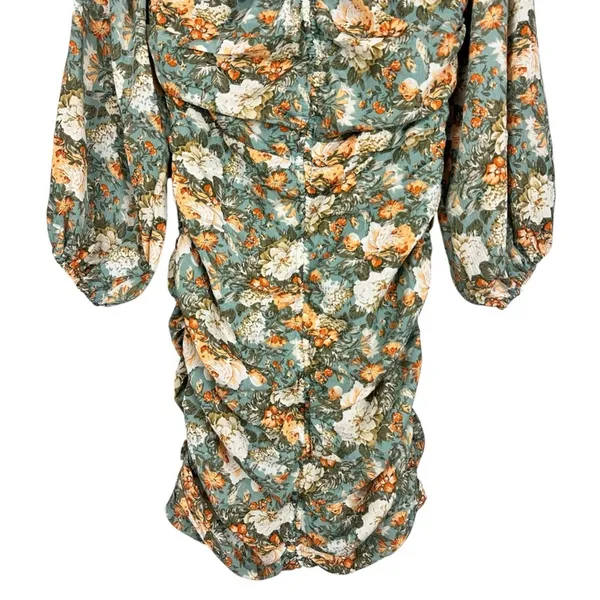 Hello Molly Basque Country Long Sleeve Ruched Mini Dress Floral Sage M NWT Event - Image 6