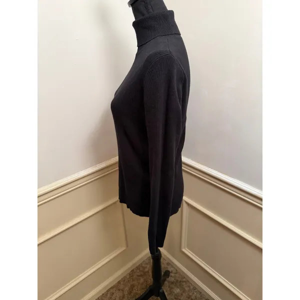Lauren Ralph Lauren Black Ribbed Turtleneck Sweater Cotton Modal Blend Slim Fit - Image 5