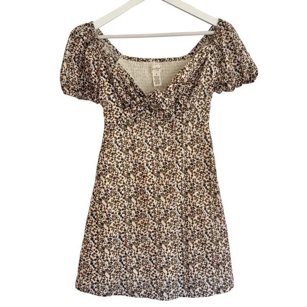 Jessica Simpson floral puff sleeve tie bust mini dress small - Image 2