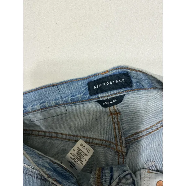 Aeropostale Mom Jeans Womens 00 Light Wash Distressed Ripped High Rise Denim - Image 3