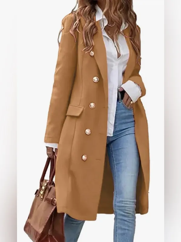 Khaki Camel Autumn Peacoat Trench Coat Long Jacket Wool Blend Sz M (8-10) - Image 2