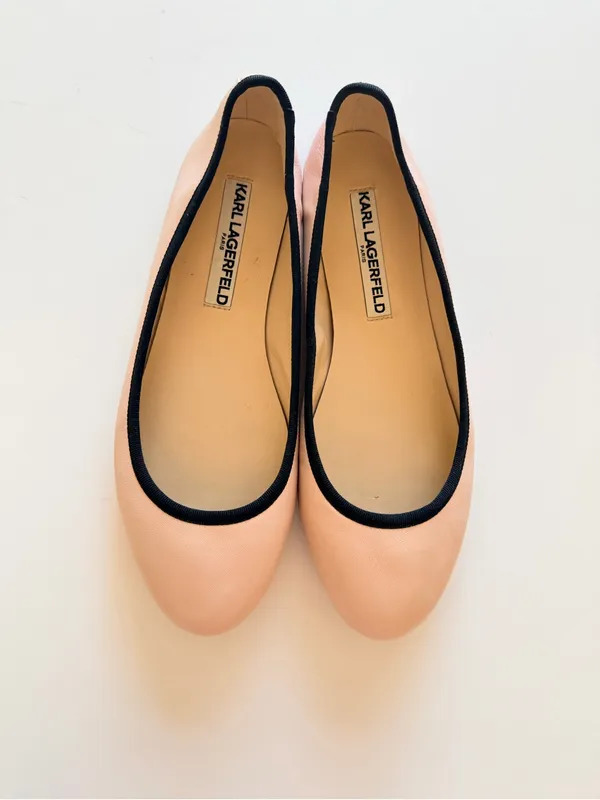 Karl Lagerfeld Leroux leather ballet flats, blush pink black trim, sz 7 - Image 2