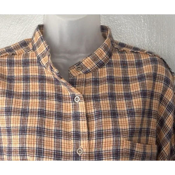 Peach Love Plaid Flannel Shirt Dress Size Small Renaissance Boho Poet Western - Image 3