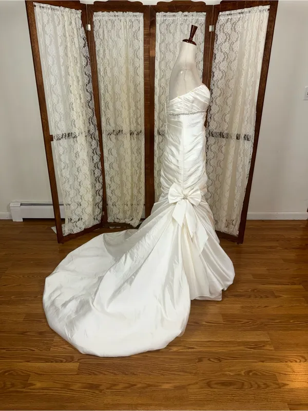 Gorgeous New David’s Bridal Strapless Ruched Satin Wedding Gown - Image 5