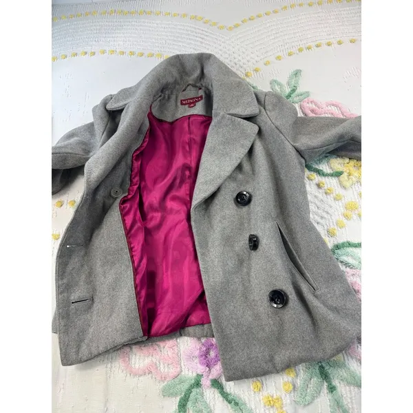 Merona Women Double‎ Breasted Gray Wool Blend Pea Coat Jacket Size Medium - Image 9