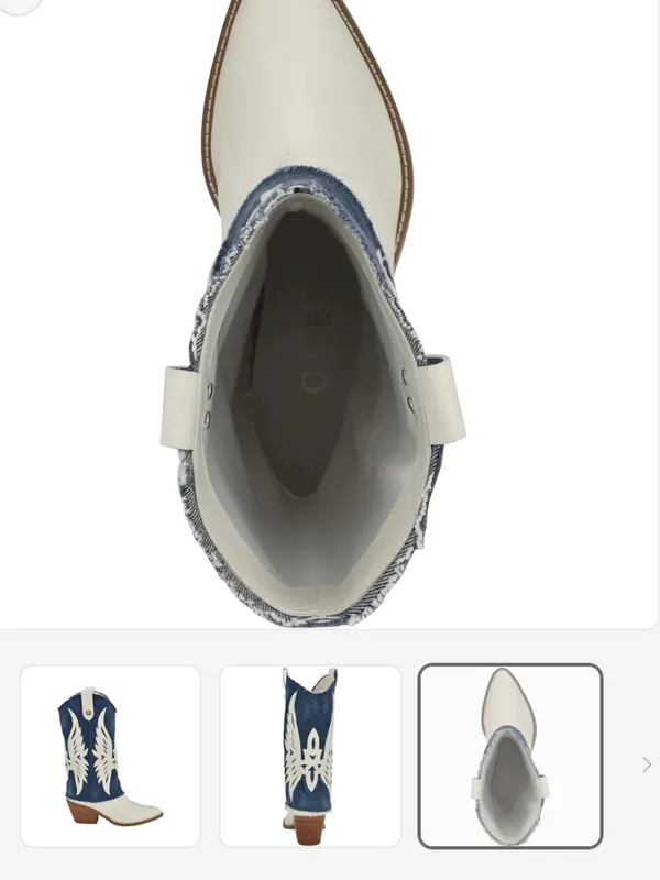 Guess White and Blue Denim Western Cowboy Boots - Image 6