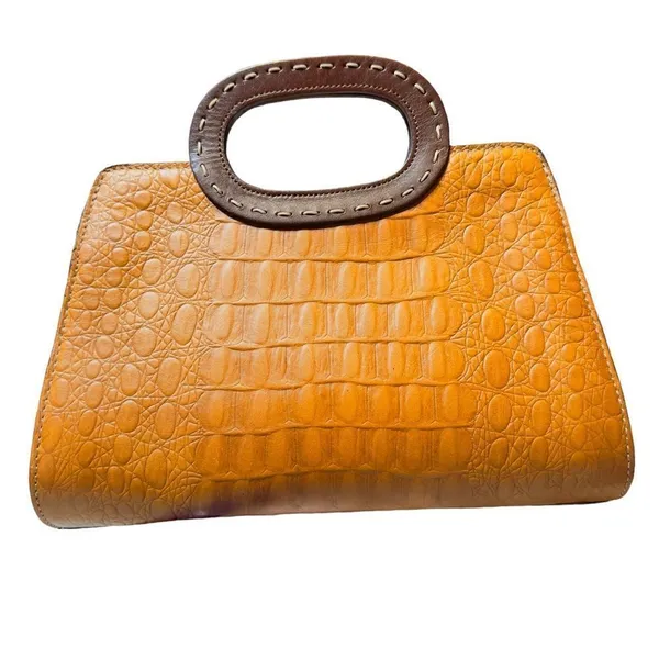 Kate Landry Crocodile Embossed Leather Satchel - Image 2