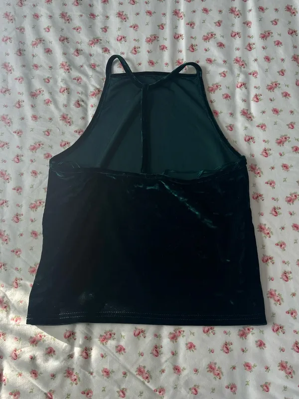 Urban Outfitters Forest Green Velvet High-Neck Tank - Image 4