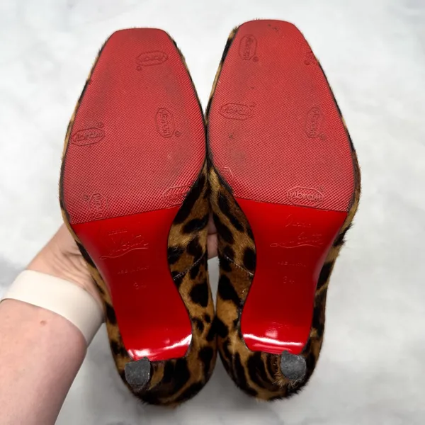 Christian Louboutin Particule 100 Leopard Calf Hair Leather Square Toe Pump Heel - Image 11