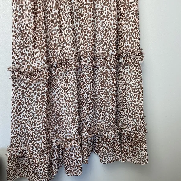 1.State‎ Animal Print Chiffon Smocked Mock Neck Dress in Brown Taupe - Image 11