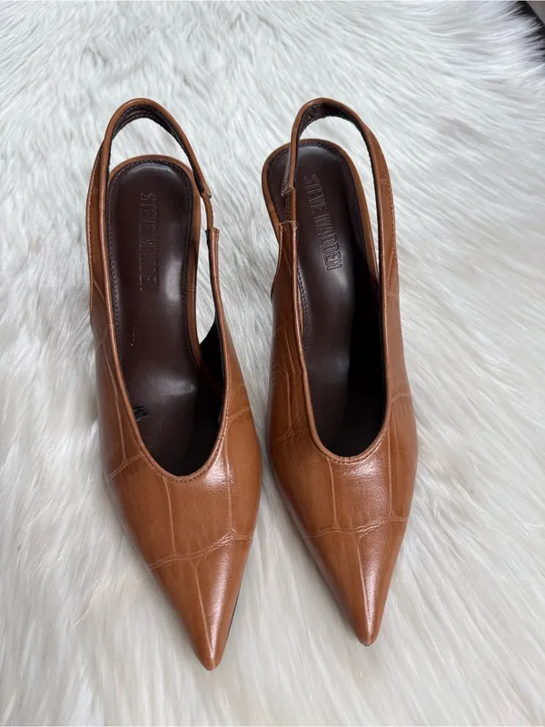 Steve Madden Brown Croc Embossed Andromeda Slingback Pumps - Image 2