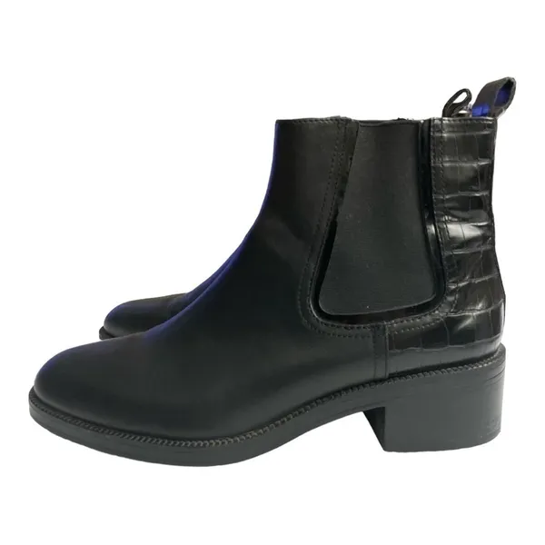 ZARA Block Heel Leather Croc Embossed Ankle Chelsea Boots, Black US 7.5 EU 38 - Image 2