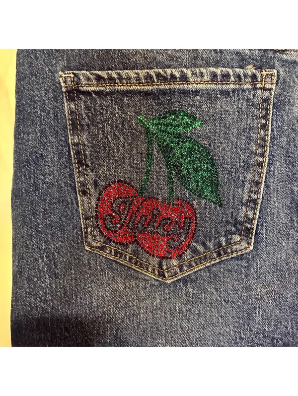 NWT Juicy Couture Y2K Blue Denim Micro Mini Skirt with Cherry Logo Bling Size 7 - Image 3