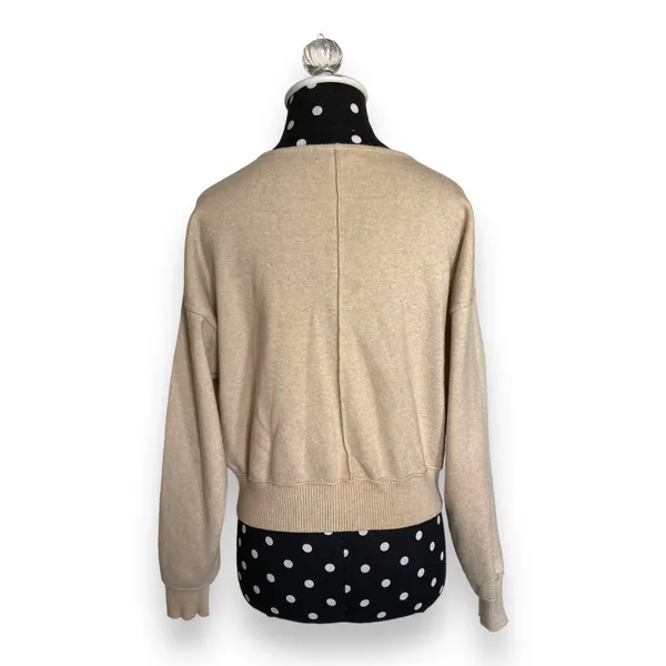 Forever 21 Beige Cropped Button Front Cardigan Womens Small V‎ Neck Sweater - Image 5