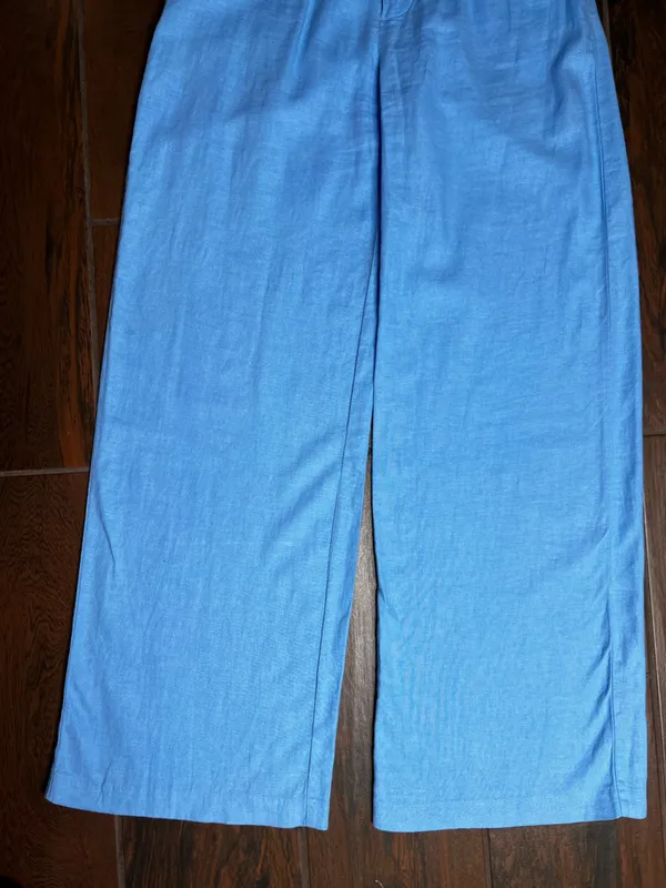 Abercrombie and Fitch Light Blue Pleated Linen Wide Leg Pants NWT Size XS - Image 8