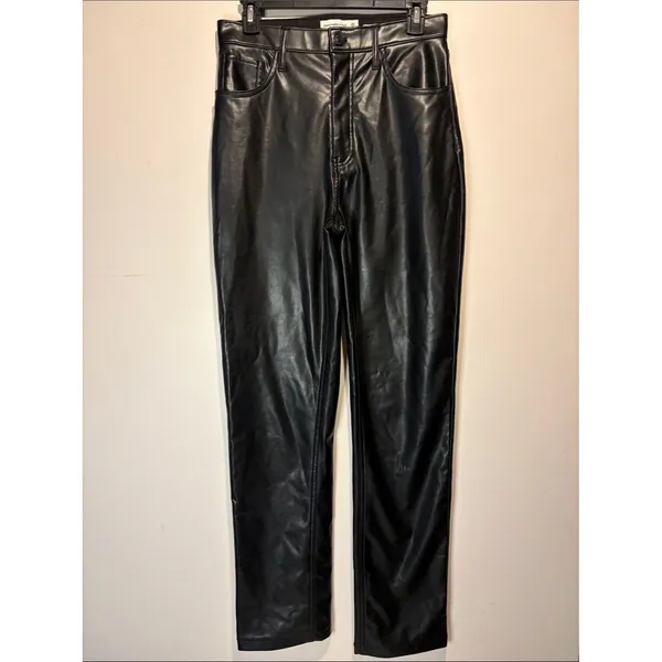 Abercrombie & Fitch Vegan Leather The 90s Straight Ultra High Rise Pants SZ 28 L - Image 2