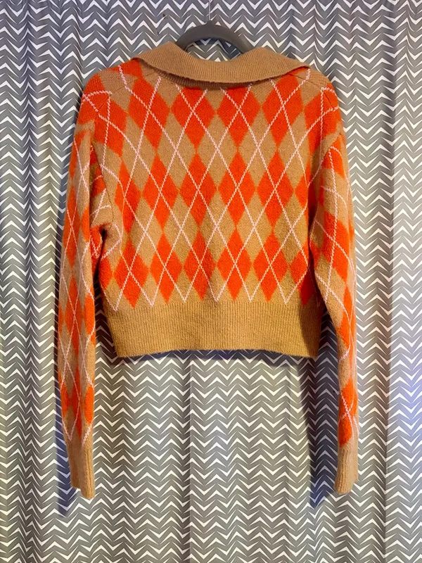 Zara | Argyle Collared Cropped Sweater, Small - Image 5