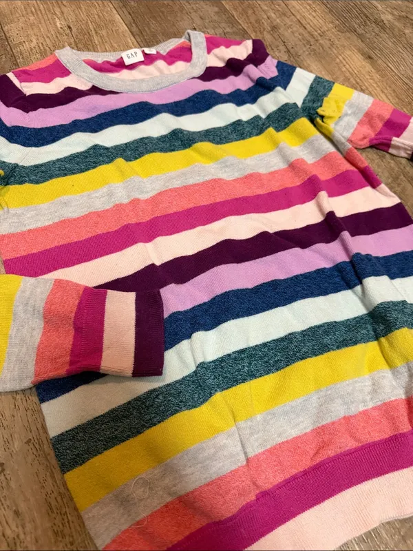 GAP Pink and Gray Striped Knit Sweater - Image 5