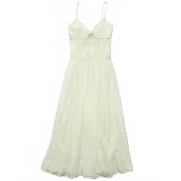 AE V-Neck Smocked Bodice Midi Dress American Eagle Lime NWT Small - Image 3