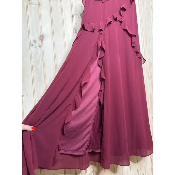 NWT Lulus Fancy Sweetness Wine Red Ruffled Lace-Up Sleeveless Maxi Dress Gala S - Image 5