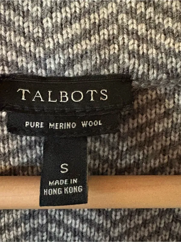 Talbots Merino Wool Sweater Jacket Womens Sz Small Gray Herringbone Office Work - Image 7