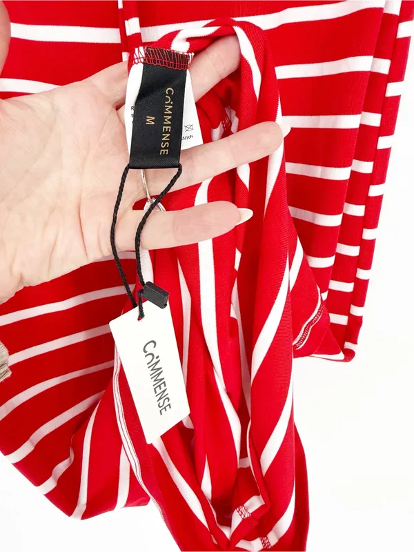 NWT Commense Striped Strapless Midi Tube Dress Women's M Red‎ White Coastal - Image 5