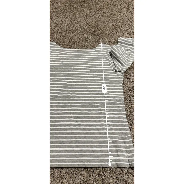 Croft & Barrow Womens Grey White Striped Boat Neck 3/4 Sleeve Button Top Medium - Image 6