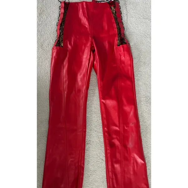 The Kript Red Jaxon Vegan Leather Pants - Image 2