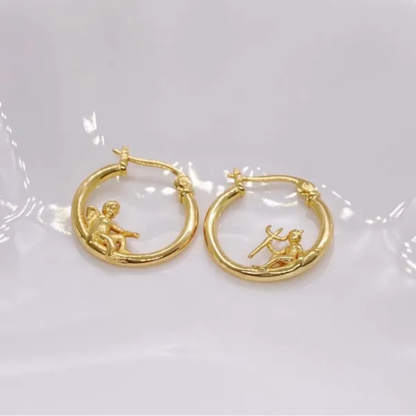 18K Gold Plated Angel and Demon Hoop Earrings for Women - Image 2