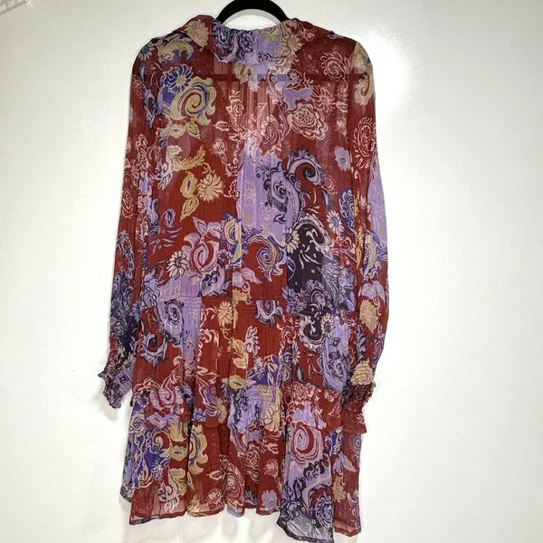 Anthropologie Maris Printed Long Sleeve Chiffon Mini Blouson Dress S - Image 8