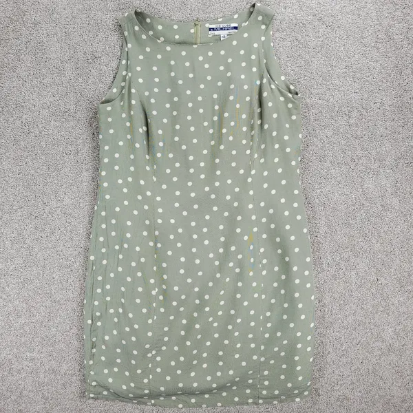 Vintage 90's Ice Cube by Michael Dress Womens 12 Green Polka Dot Rayon Mod Retro - Image 8