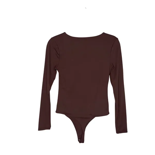 nuuds Long Sleeve Scoop Neck Bodysuit‎ Women S Brown Excellent Thong Snap Base - Image 3