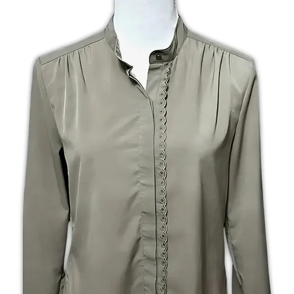 Banana Republic Olive Green Classic Embroidered Button Up Blouse Office Ready - Image 3