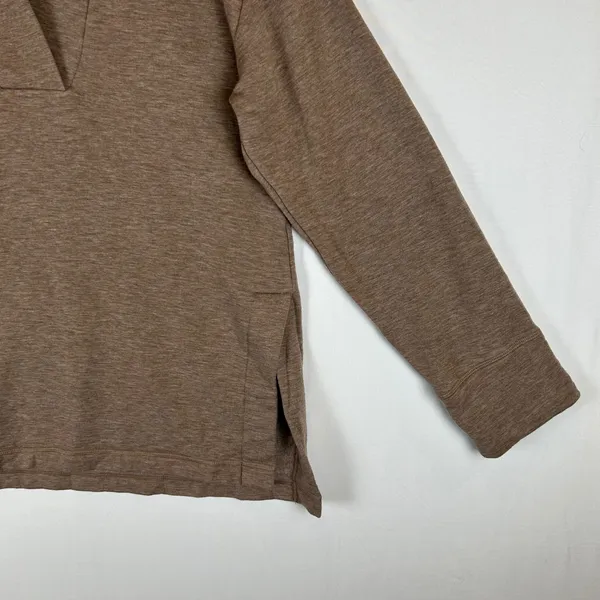 Haven Well Within Brown Johnny Collar V-Neck Pullover Sweatshirt Pockets Small - Image 8