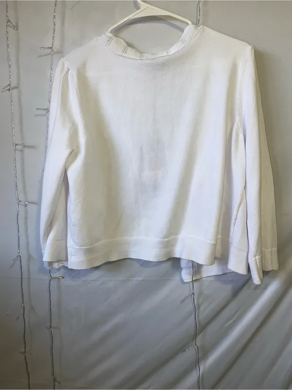 White Open-Front Crochet-Trim Women’s Top - Image 5