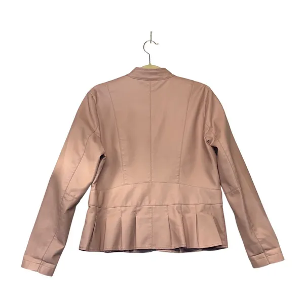 Baccini Blush Pink Faux Leather‎ Peplum Jacket Mandarin Collar Size L - Image 5