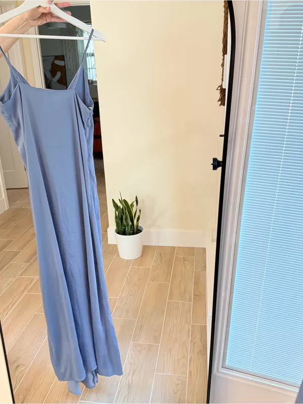 Forever 21 Dusty Blue Tie-Front Silky Slip Maxi Long Dress Small - Image 3