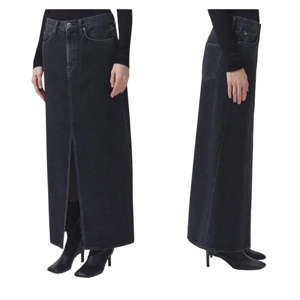 NEW Agolde Leif Front Slit Denim Maxi Skirt Spider Black Size 32 Casual $238 - Image 13