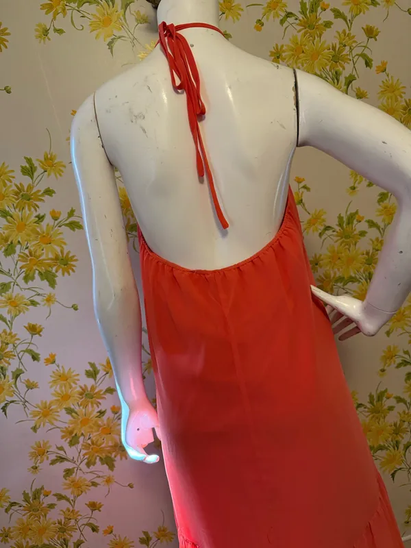 Backless Halter Tiered Maxi Dress in Orange size M - Image 5