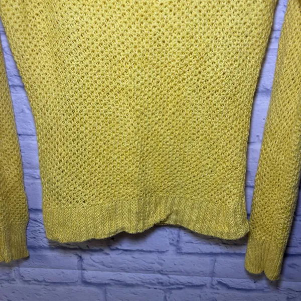 Lauren Ralph Lauren Open Knit Highlighter Yellow Sweater Medium Linen Blend - Image 10