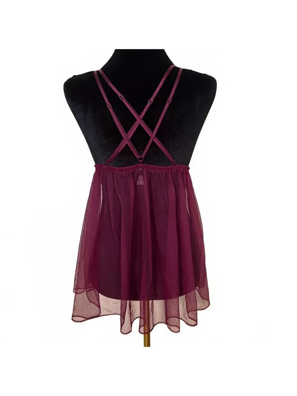 Victoria’s Secret Babydoll Mini Slip Dress Pleated Chiffon Sheer Lace Small NWT - Image 2