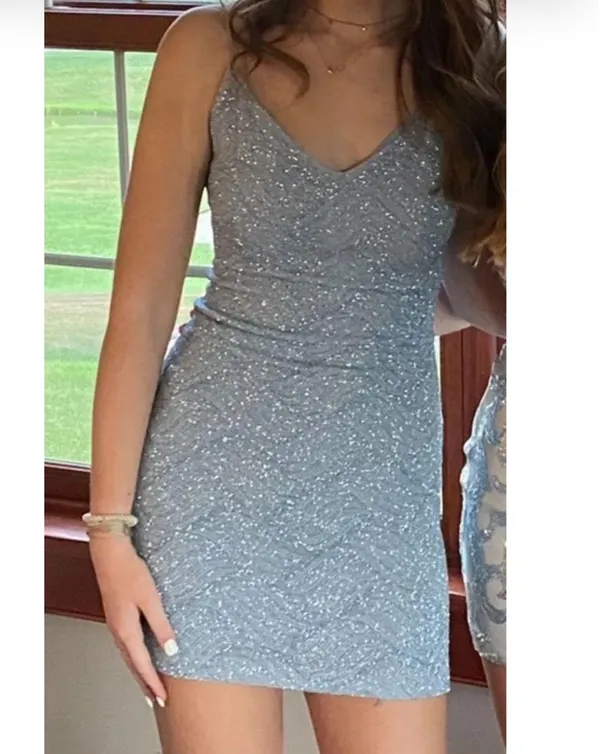 B Darlin Blue Sparkly Homecoming Dress - Image 4