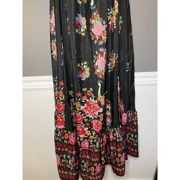 Be Passion Dress Womens Small Black Multicolor Floral Peacock Maxi Boho Sundress - Image 3
