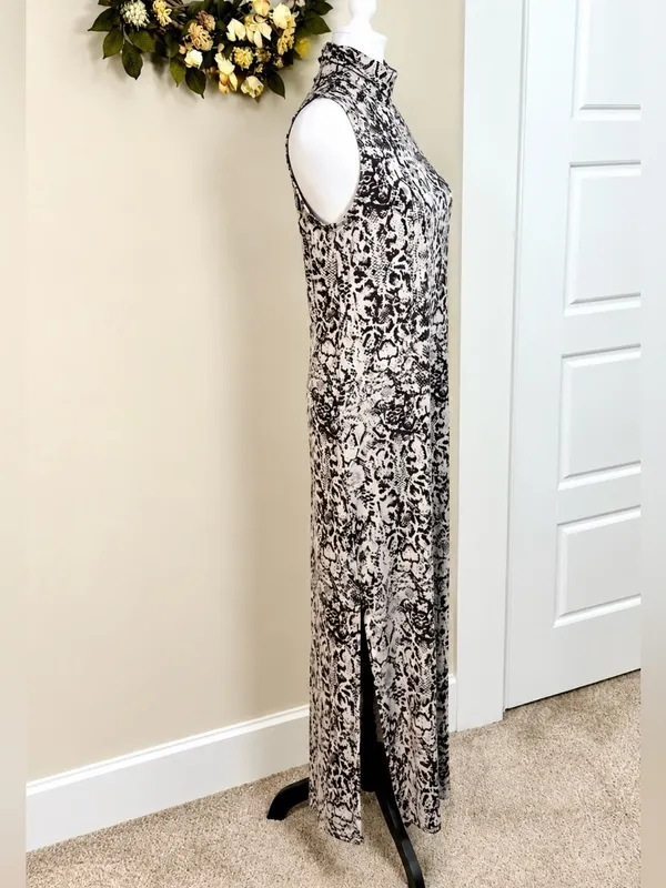 💥NWT Garnet Hill Python Print TENCEL Mock Neck Side Slit Maxi Dress Sz S💛 - Image 6