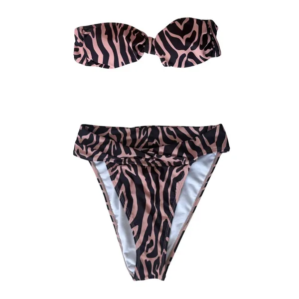 Nasty Gal Animal Print High-Waisted High Leg Bikini Set Brown Tan Size 2 XS NWOT - Image 5