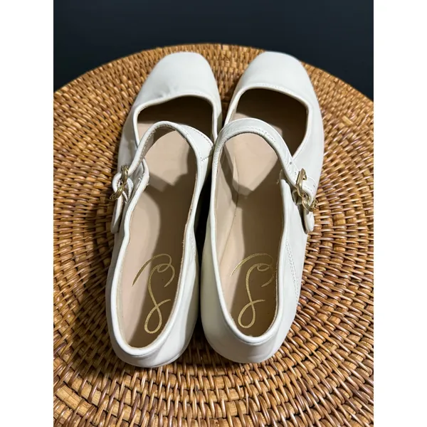 Sam Edelman Michaela Mary Jane Cream Leather Square Toe Ballet Flats Size 9.5 - Image 3