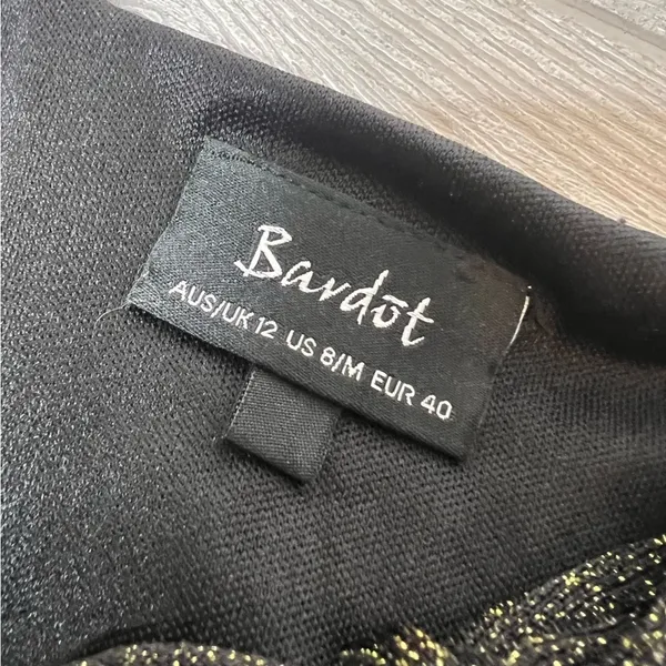 Bardot Romeo Lace Up Dress in Black and Gold midi‎ sz 8 - Image 8