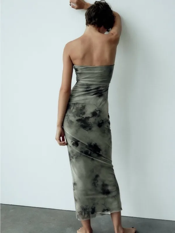 #24 Zara Strapless Cut Out Tulle Midi Dress Size L - Image 3